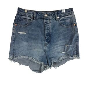 We The People 30 denim shorts distressed frayed hem high rise blue women